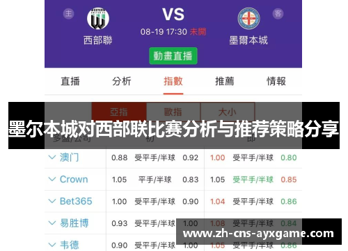 墨尔本城对西部联比赛分析与推荐策略分享
